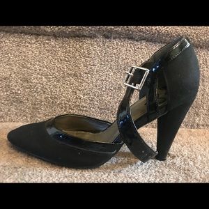 Black, ankle-strap pumps.  Size 7 1/2